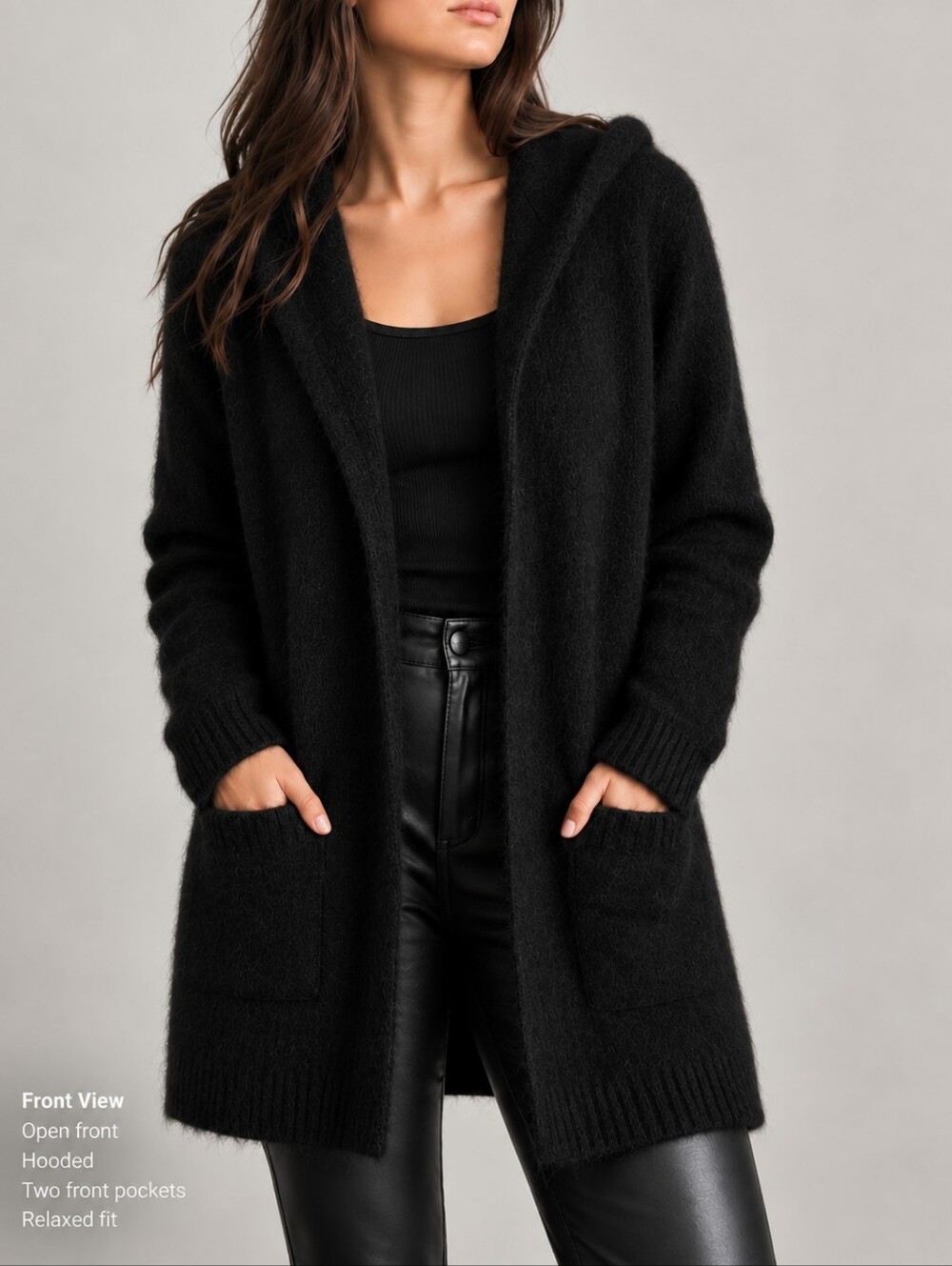 UNSUBSCRIBED WOMEN’S 100% RACCOON HAIR HOODED CARDIGAN BLACK SIZE L